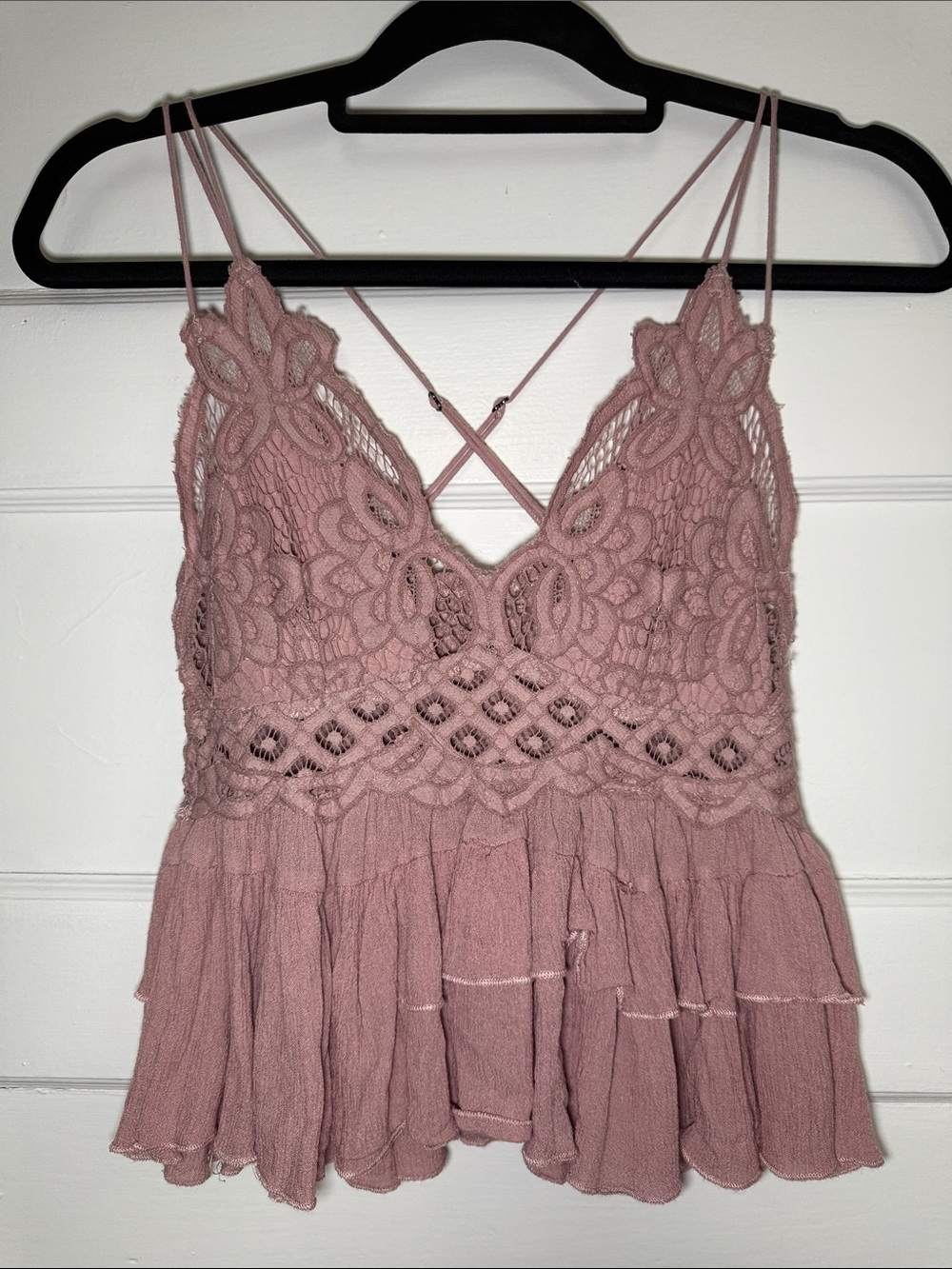 Free People Dusty Mauve Crochet Lace Cropped Tank